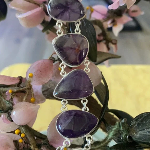 Vintage 925 natural amethyst bracelet - Picture 1 of 7